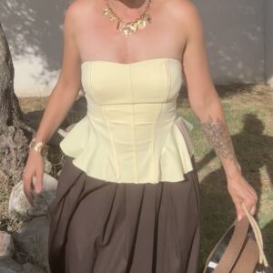 Haut bustier jaune pastel Ă volants
